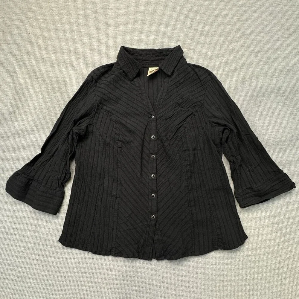 Faded Glory Womens Black Pearl Snap Blouse 3/4 Sleeve Stretch Plus Size 16W - Picture 3 of 13